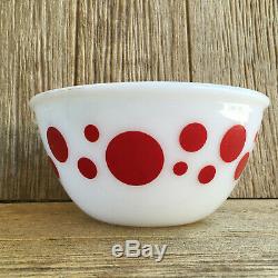 Rare Vintage Hazel Atlas Platonite Milk Glass Red Polka Dot Mixing Bowl 8