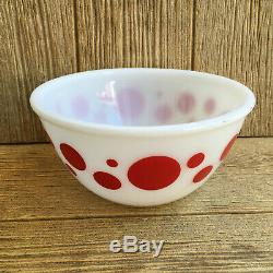 Rare Vintage Hazel Atlas Platonite Milk Glass Red Polka Dot Mixing Bowl 8