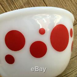 Rare Vintage Hazel Atlas Platonite Milk Glass Red Polka Dot Mixing Bowl 8