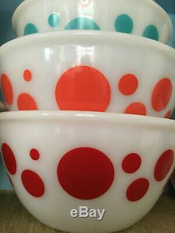 Rare Vintage Hazel Atlas Platonite Milk Glass Red Polka Dot Mixing Bowl 8