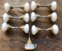 Rare Vintage Iridescent Milk Glass Door Knobs, 6 sets of two and one closet pull