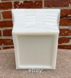 Rare Vintage Mckee White Milk Glass Modern Square Art Deco Vase