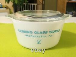 Rare Vintage Pyrex Corning Glass Works Greencastle PA 473 Casserole Dish with Lid