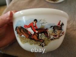 Rare Vintage Pyrex- HTF JAJ England Tally Ho Hunting Scene Complete 3 Bowl Set