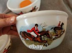 Rare Vintage Pyrex- HTF JAJ England Tally Ho Hunting Scene Complete 3 Bowl Set