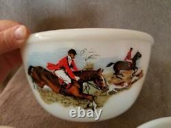 Rare Vintage Pyrex- HTF JAJ England Tally Ho Hunting Scene Complete 3 Bowl Set