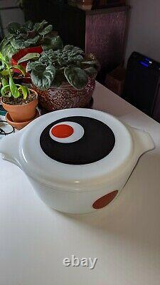 Rare Vintage Pyrex Moon Deco Bowl With Lid White Black Red Dot 475-B Casserole