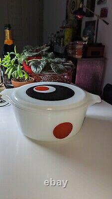 Rare Vintage Pyrex Moon Deco Bowl With Lid White Black Red Dot 475-B Casserole