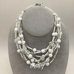 Rare Vintage Vendome Milk Glass Crystal Hand Wired Glass Necklace