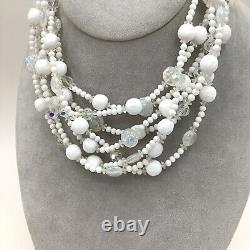 Rare Vintage Vendome Milk Glass Crystal Hand Wired Glass Necklace