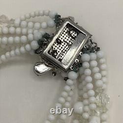 Rare Vintage Vendome Milk Glass Crystal Hand Wired Glass Necklace