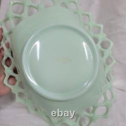 Rare Vintage Westmoreland Green Milk Glass, Jadeite Doric Lace Oval Fruit Bowl