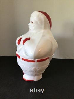 Rare Vtg Fostoria American Milk Glass Santa Claus Cookie Jar Holding Toy Sack