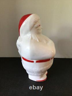 Rare Vtg Fostoria American Milk Glass Santa Claus Cookie Jar Holding Toy Sack