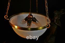 Rare early 1930s art deco moonstone opaline milk glass plafonier pendant light