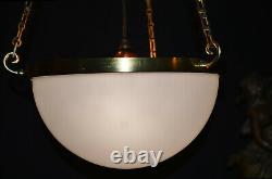 Rare early 1930s art deco moonstone opaline milk glass plafonier pendant light