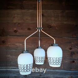 Rare vintage LIDOKOV mid modern opaline milk glass pendant ceiling light chrome