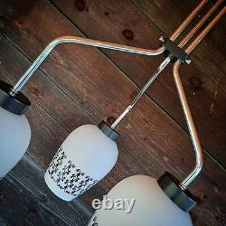 Rare vintage LIDOKOV mid modern opaline milk glass pendant ceiling light chrome