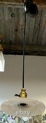 Reclaimed Vintage Industrial Hang Light with Flat Lamp Shade Milk Glass #2