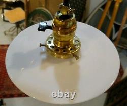 Reclaimed Vintage Industrial Hang Light with Flat Lamp Shade Milk Glass #2