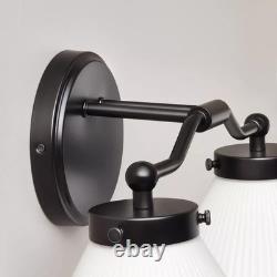 Reeded Milk Glass 2-Bulb Vanity Wall Sconce Black Finish Hearth & HandT