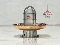 Retro Industrial Aluminum Ceiling Lamp with Copper Shade & White Milk Glass