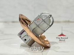 Retro Industrial Aluminum Ceiling Lamp with Copper Shade & White Milk Glass