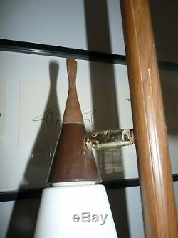 Retro Mid Century Spring Tension Pole Floor Lamp White Milk Glass Shades MCM