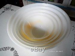 Retro Yellow Polka Dot Flowers & Scrolls Federal Milk Glass Mixing Bowl Set of 5
