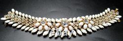 SCHREINER Signed White Milk Glass Rhinestone Flower Vintage Bracelet