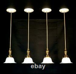 SET 4 Antique 1890s White Milk Glass Shade Pendant Light Ceiling Fixtures 2-PAIR