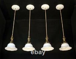 SET 4 Antique 1890s White Milk Glass Shade Pendant Light Ceiling Fixtures 2-PAIR