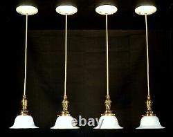 SET 4 Antique 1890s White Milk Glass Shade Pendant Light Ceiling Fixtures 2-PAIR