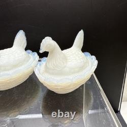 SET 4 VTG DEGENHART White Opalescent Milk Glass CHICK HEN ON NEST Salt Cellar