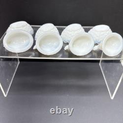 SET 4 VTG DEGENHART White Opalescent Milk Glass CHICK HEN ON NEST Salt Cellar