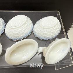 SET 4 VTG DEGENHART White Opalescent Milk Glass CHICK HEN ON NEST Salt Cellar