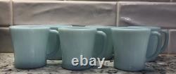 SIX 6 Fire King Vintage Delphite Turquoise Blue D Handle Mugs EUC #1