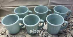 SIX 6 Fire King Vintage Delphite Turquoise Blue D Handle Mugs EUC #1