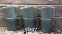 SIX 6 Fire King Vintage Delphite Turquoise Blue D Handle Mugs EUC #1