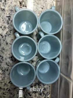 SIX 6 Fire King Vintage Delphite Turquoise Blue D Handle Mugs EUC #1