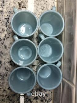 SIX 6 Fire King Vintage Delphite Turquoise Blue D Handle Mugs EUC #1