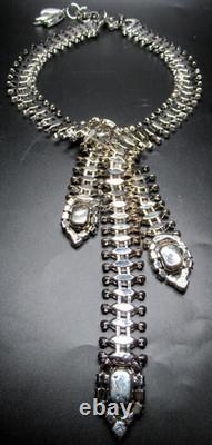 SORRELL ORIGINALS White MIlk Glass Rhinestone Tassel Statement Necklace