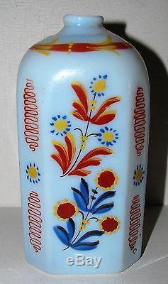 Scarce Stiegel Milk Glass Enameled Blown Opaque Flask Bottle