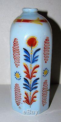 Scarce Stiegel Milk Glass Enameled Blown Opaque Flask Bottle