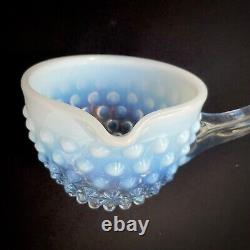 Scarce Vintage Blue Opalescent Hobnail Punch Bowl Ladle Glass