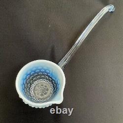 Scarce Vintage Blue Opalescent Hobnail Punch Bowl Ladle Glass