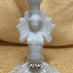 Scarce Vintage Milk Glass Winged Mermaid Sirene Candlestick Holder 9.5