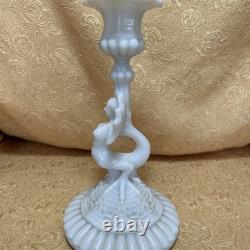 Scarce Vintage Milk Glass Winged Mermaid Sirene Candlestick Holder 9.5