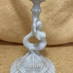 Scarce Vintage Milk Glass Winged Mermaid Sirene Candlestick Holder 9.5