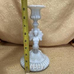 Scarce Vintage Milk Glass Winged Mermaid Sirene Candlestick Holder 9.5